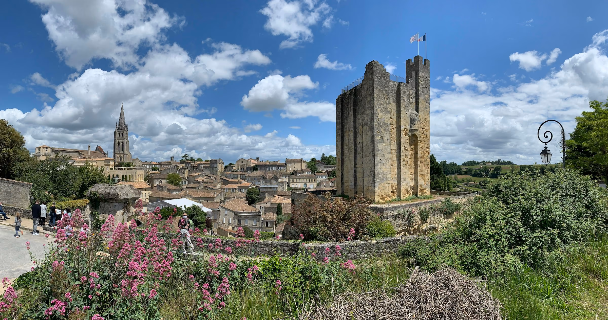 The village of Saint-Émilion and its bell tower above the vineyards