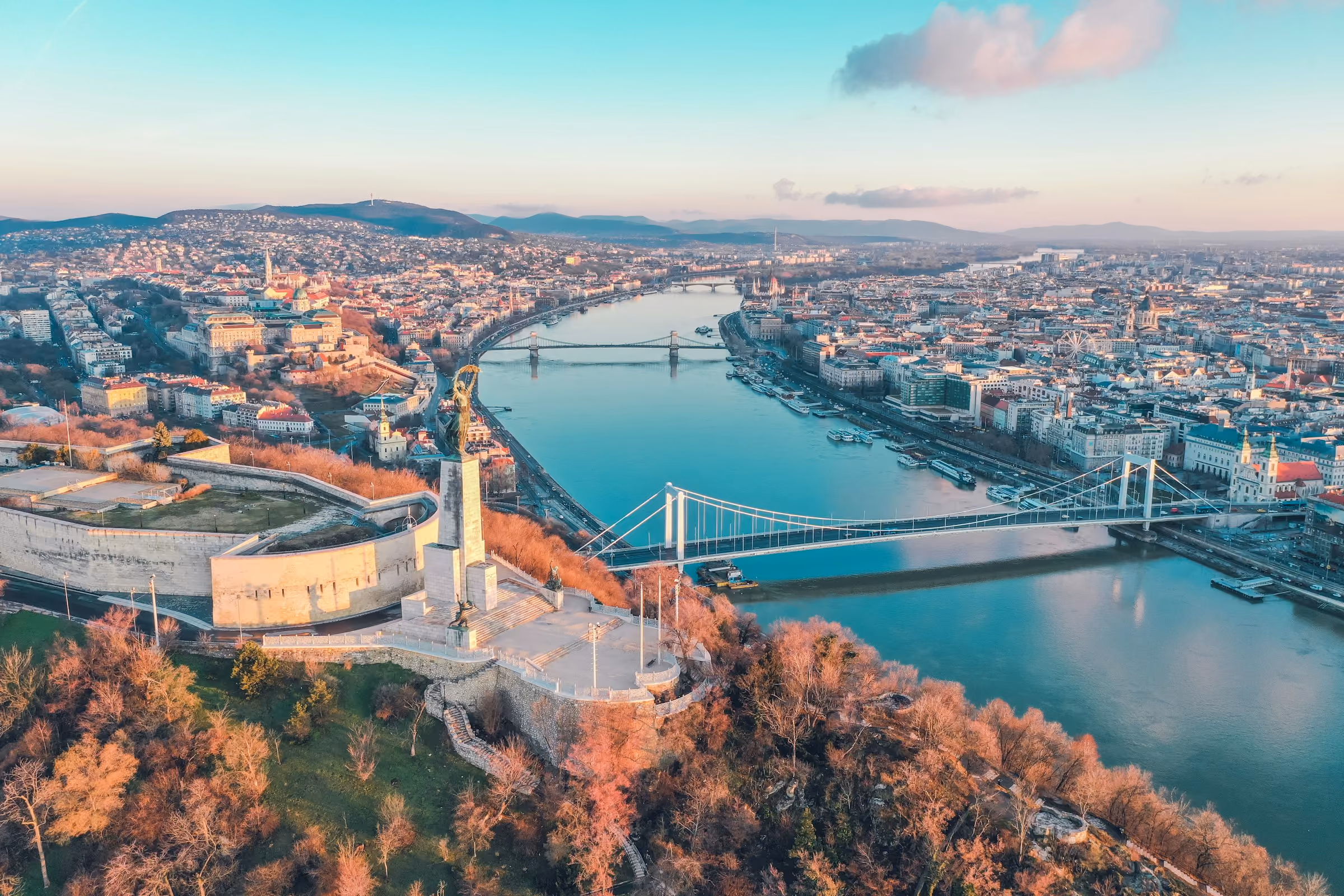 The Danube and Budapest's bridges from above