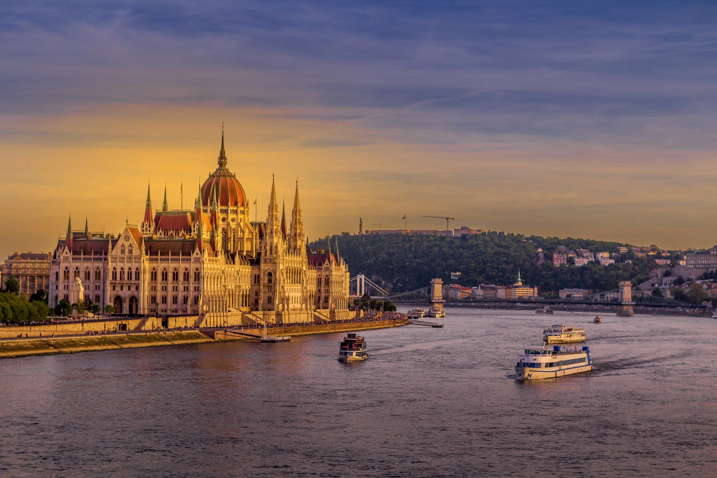 Budapest's Parliament and the Danube at dusk