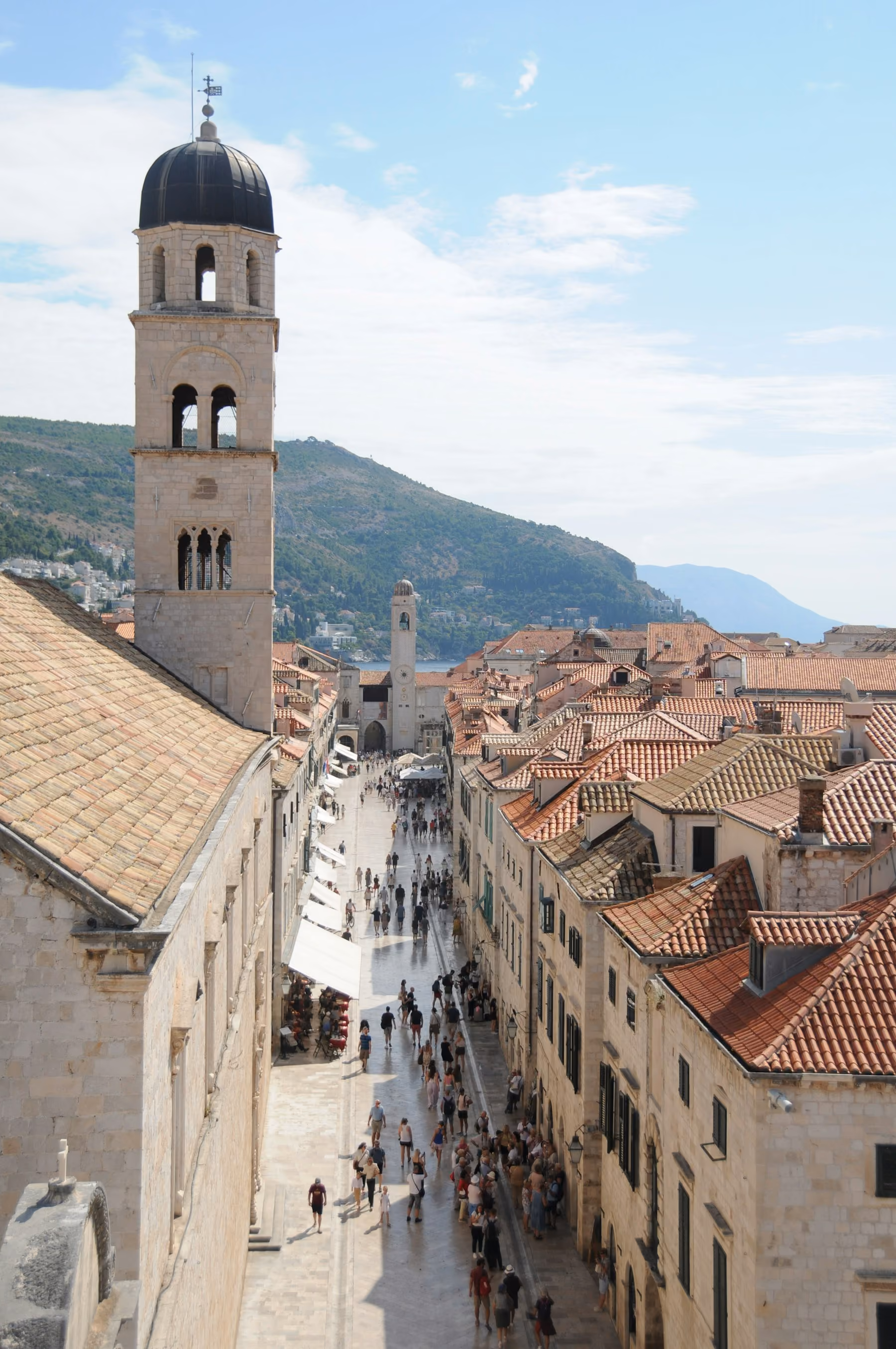 A stone lane and bell tower in Dubrovnik's Old Town