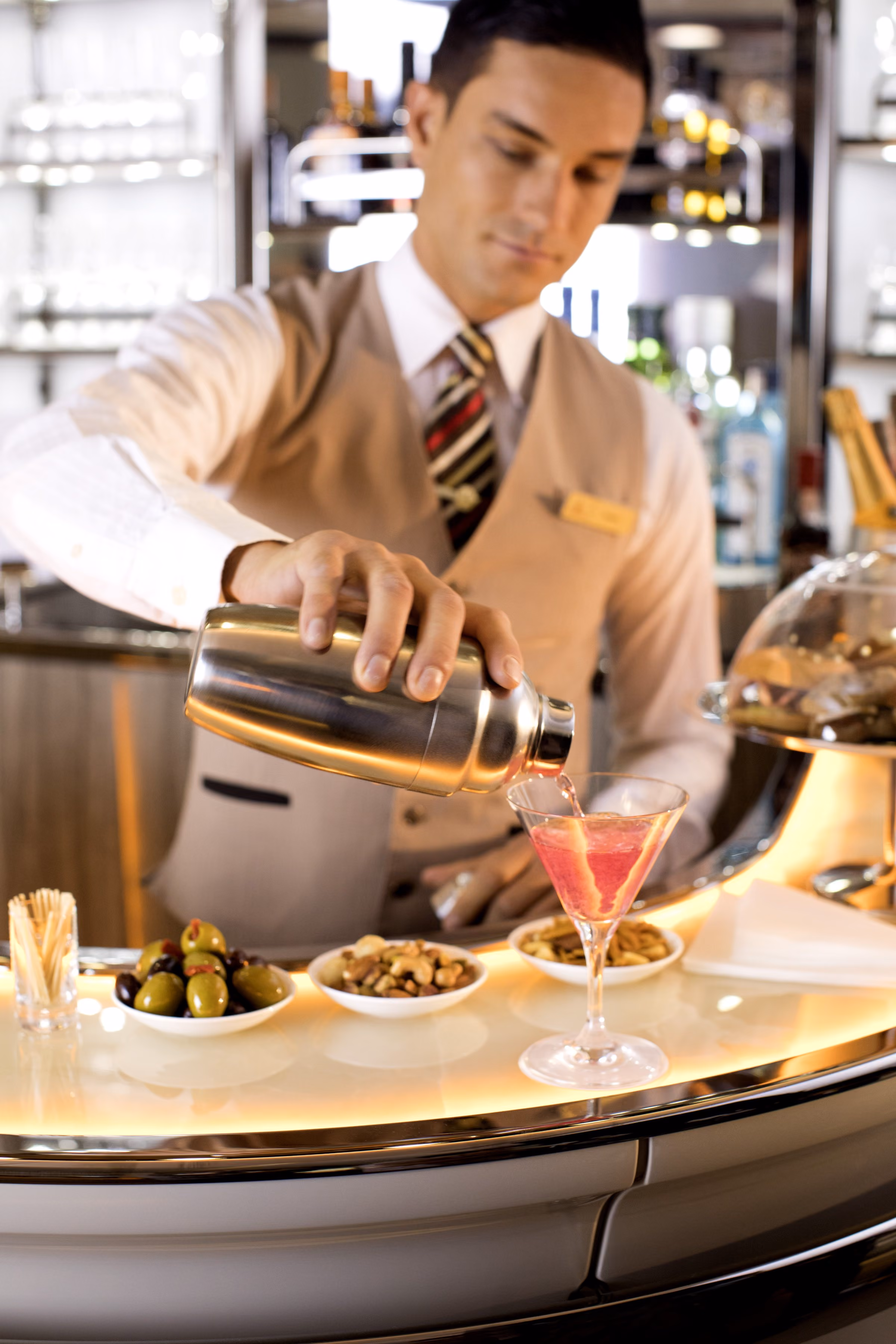 A cocktail being mixed, in the Onboard Lounge on the Emirates A380 upper deck
