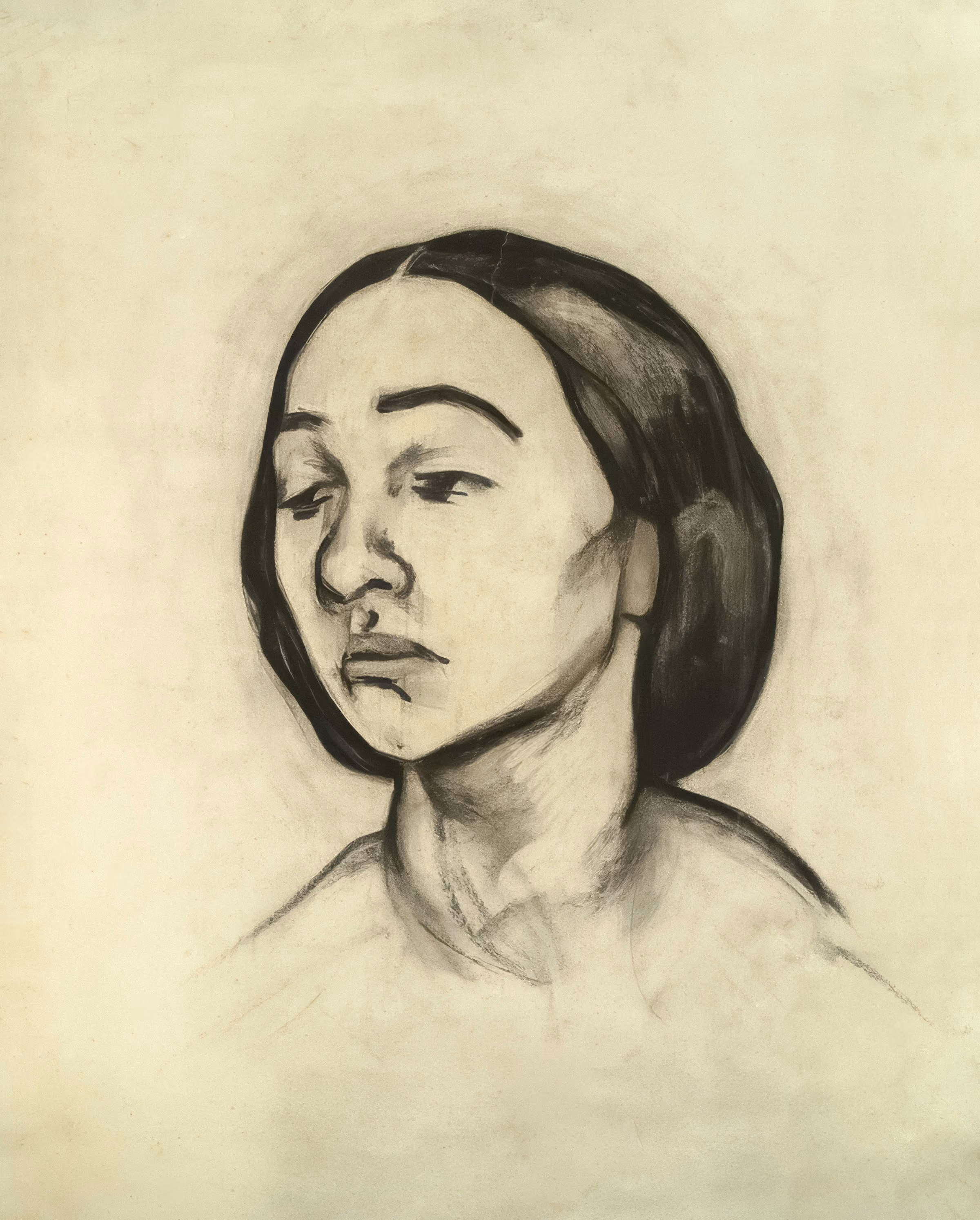 A charcoal study of a woman's head