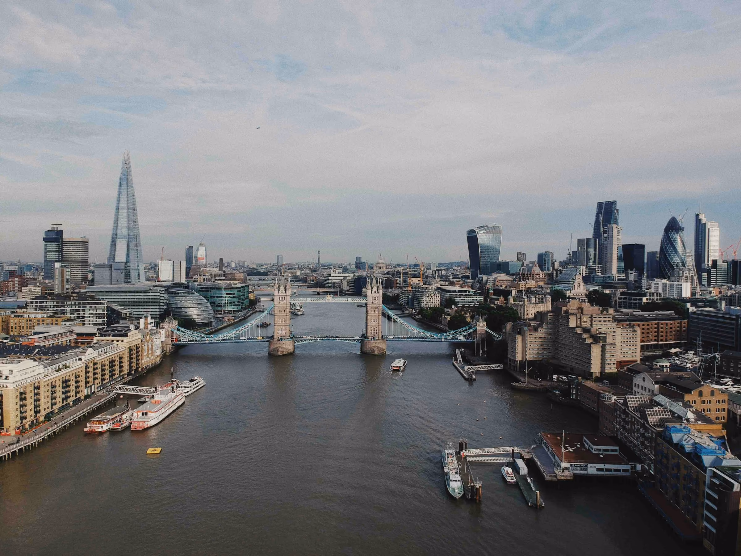 The Shard, Tower Bridge and the City from above the river