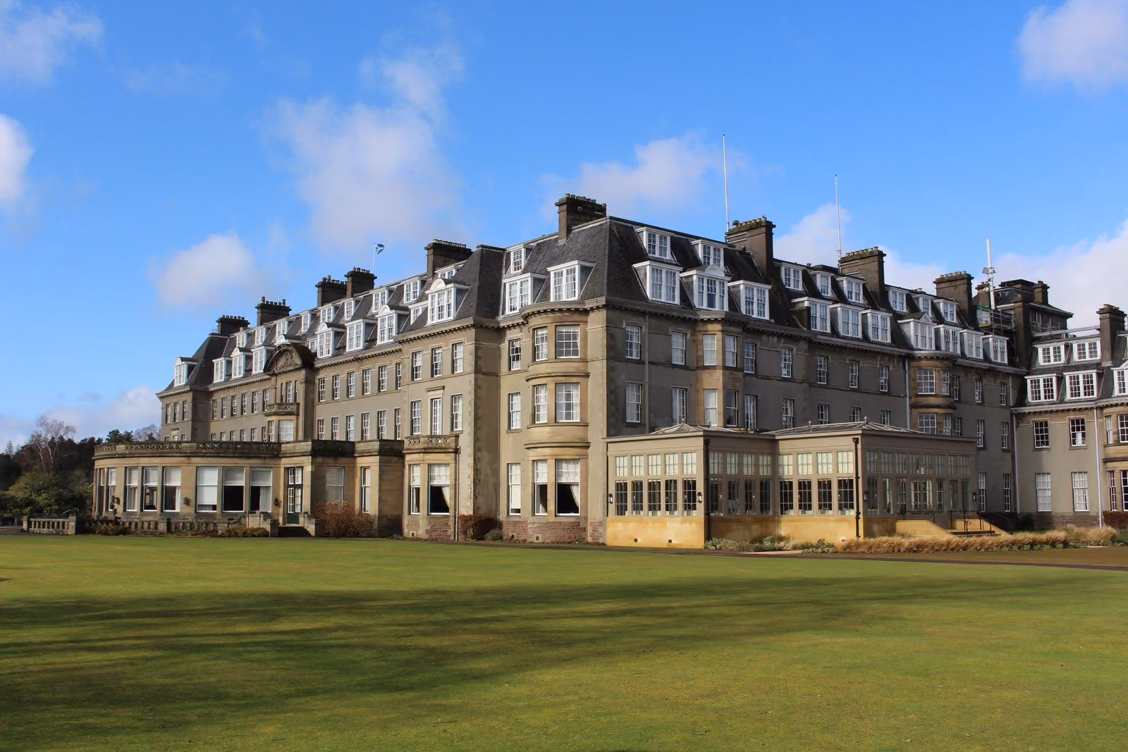 The front of Gleneagles hotel across its lawn