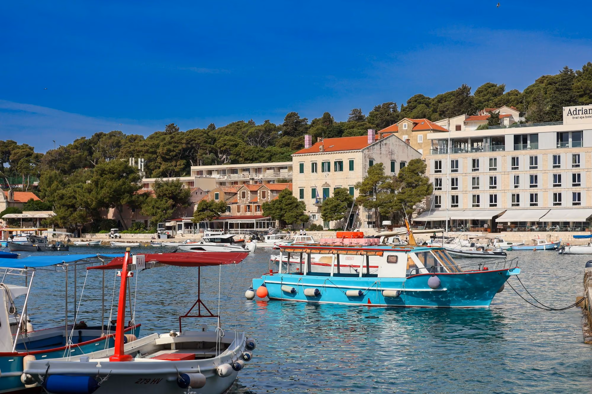 Near Palace Elisabeth Hvar Heritage Hotel: a group of boats floating on top of a body of water