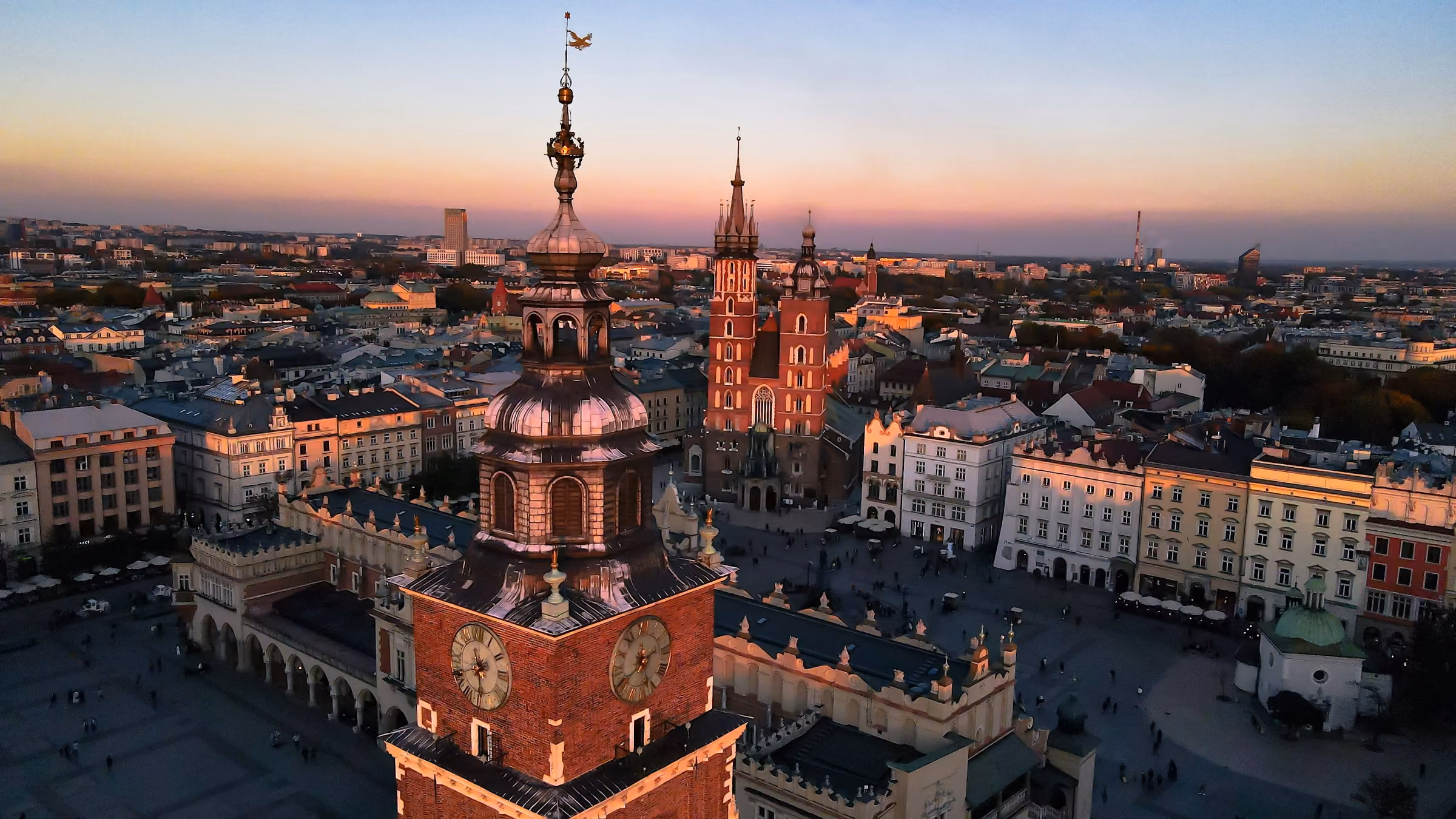 Kraków's Old Town at sunset from above