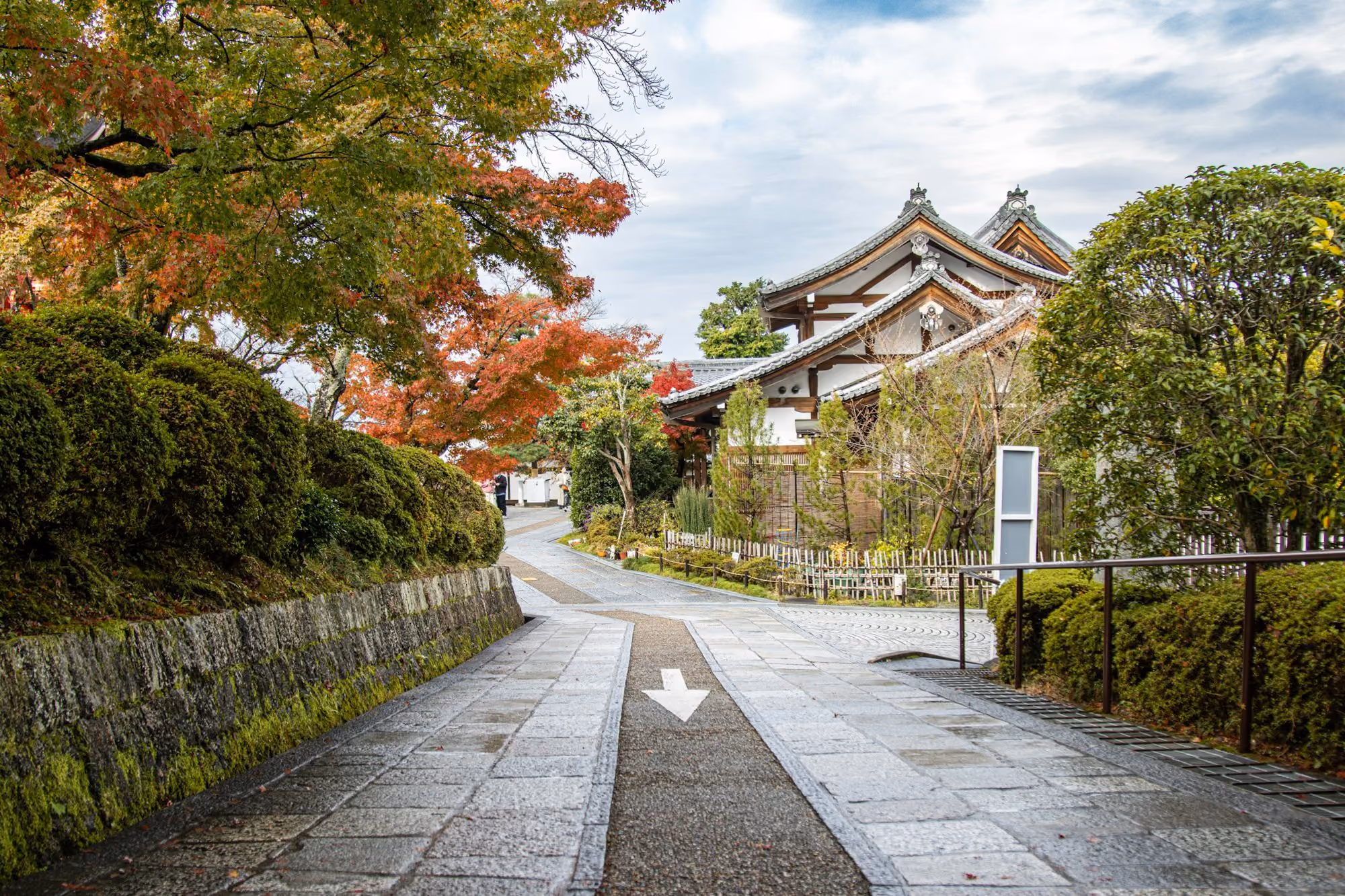 Near Fufu Kyoto: a stone path leading to a building with a clock tower in the background