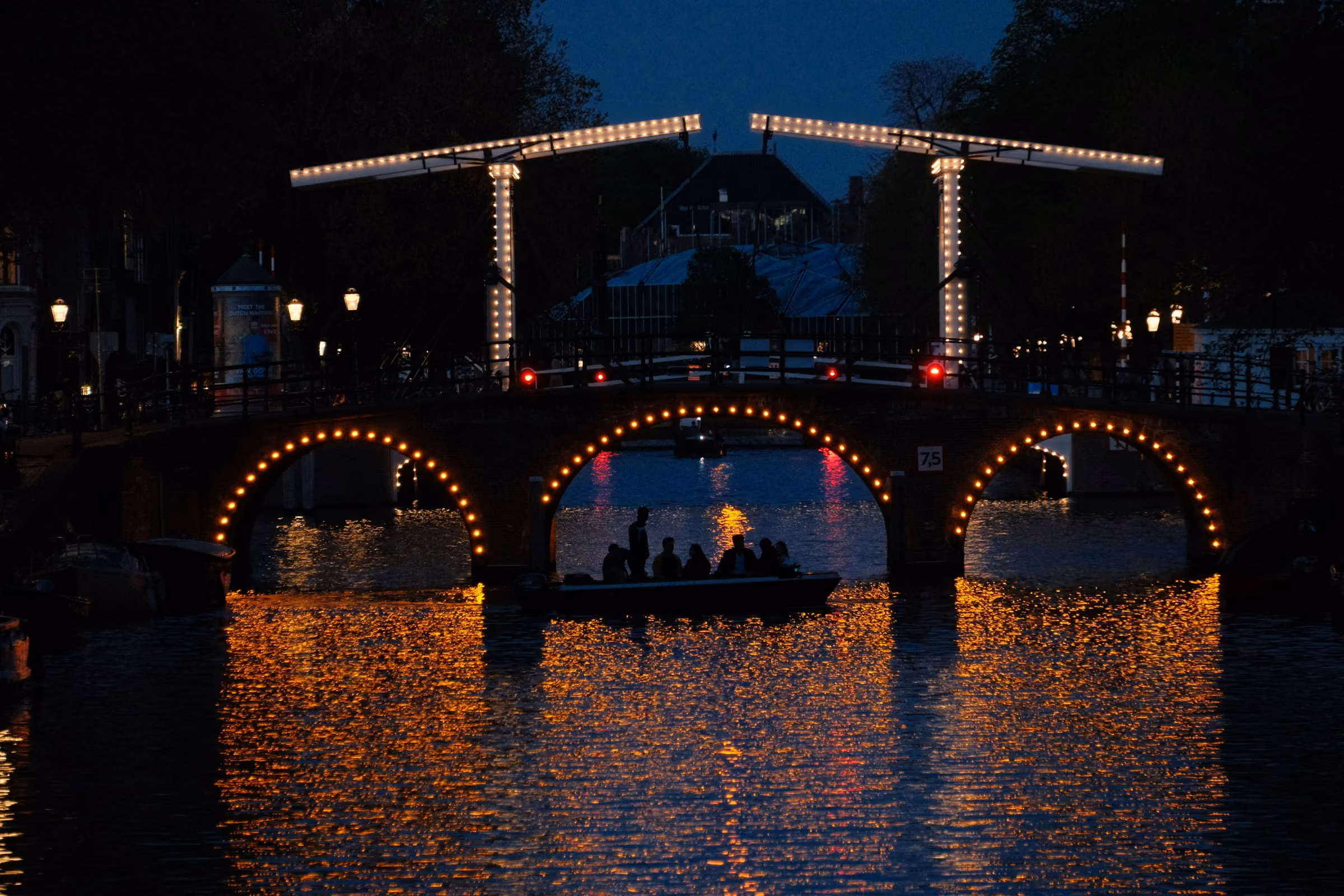 The Magere Brug lit over the Amstel at night