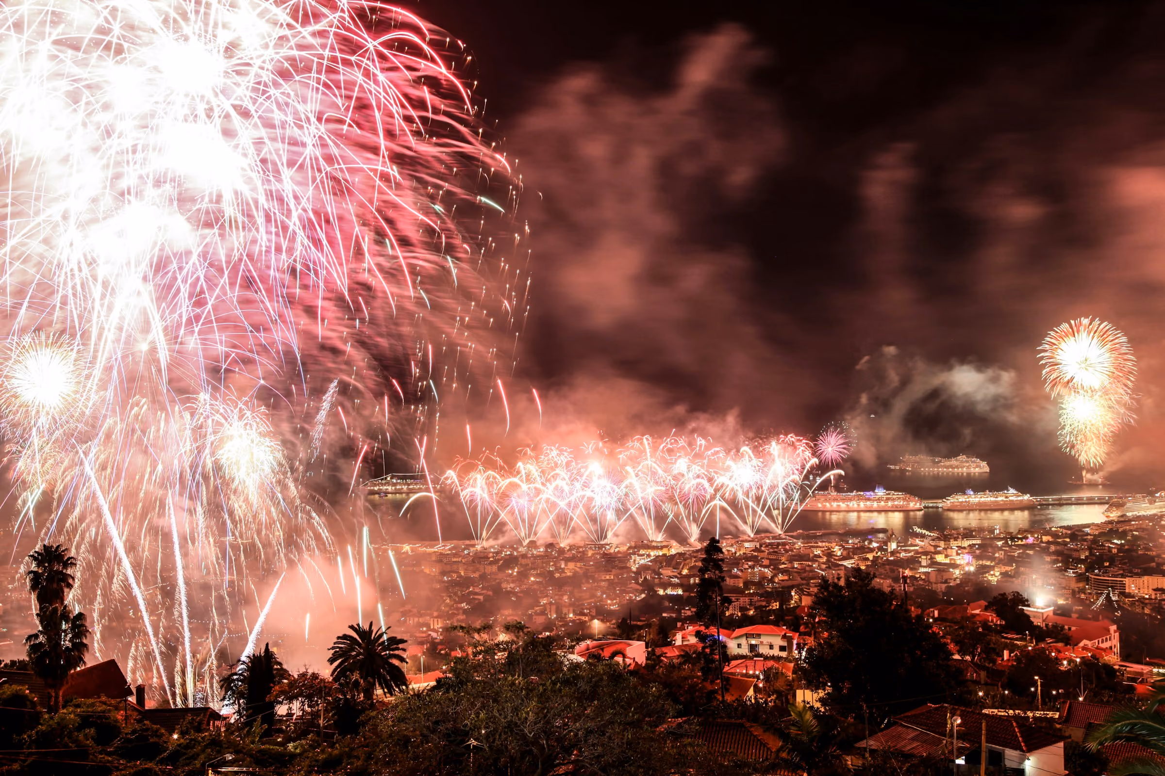Fireworks bursting over Funchal at New Year