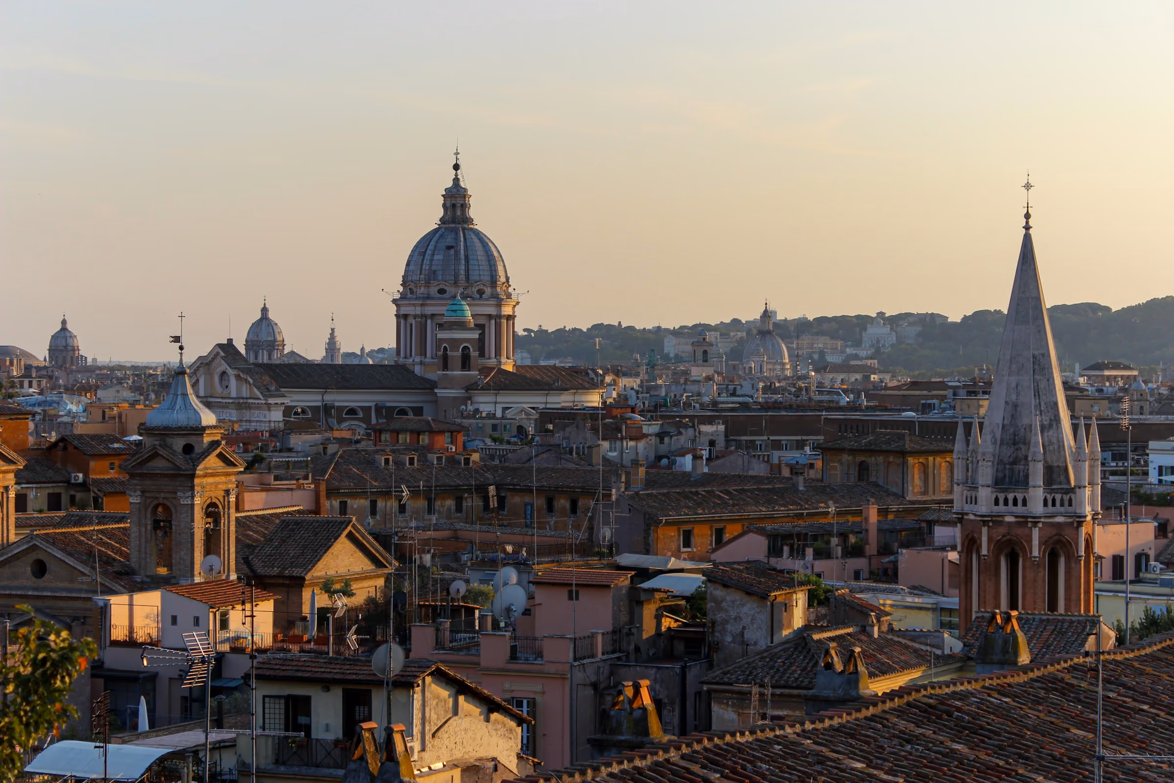Domes and rooftops of Rome at dusk