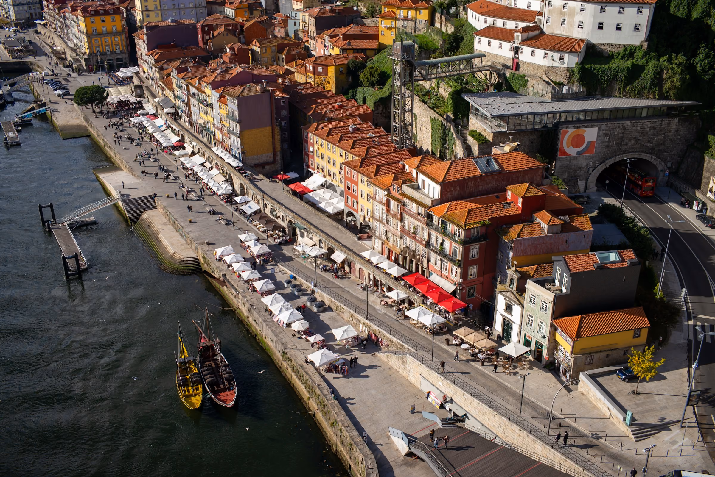 Porto's riverside streets from above