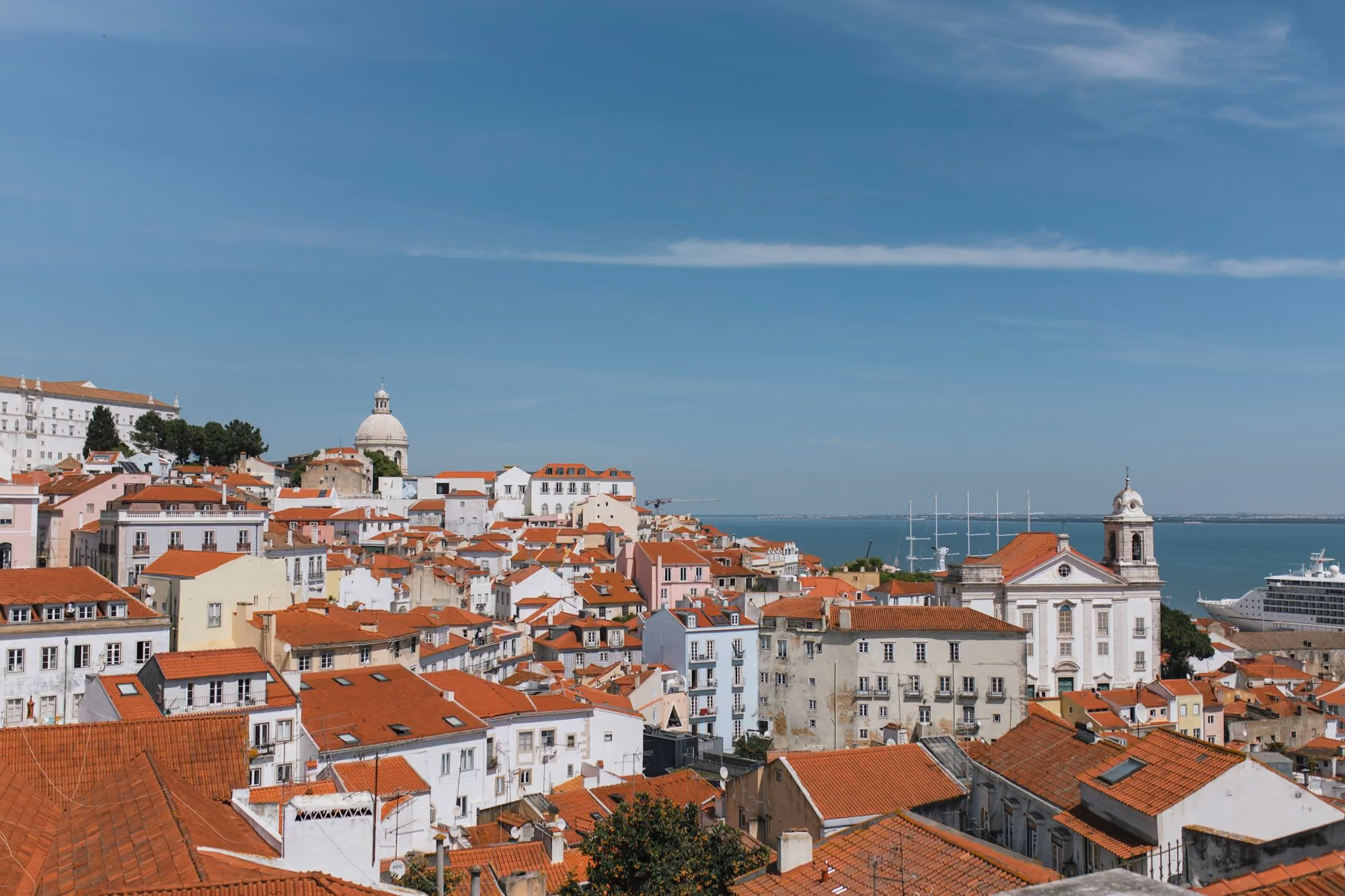 Near Four Seasons Hotel Ritz Lisbon: a view of a city with a cruise ship in the background
