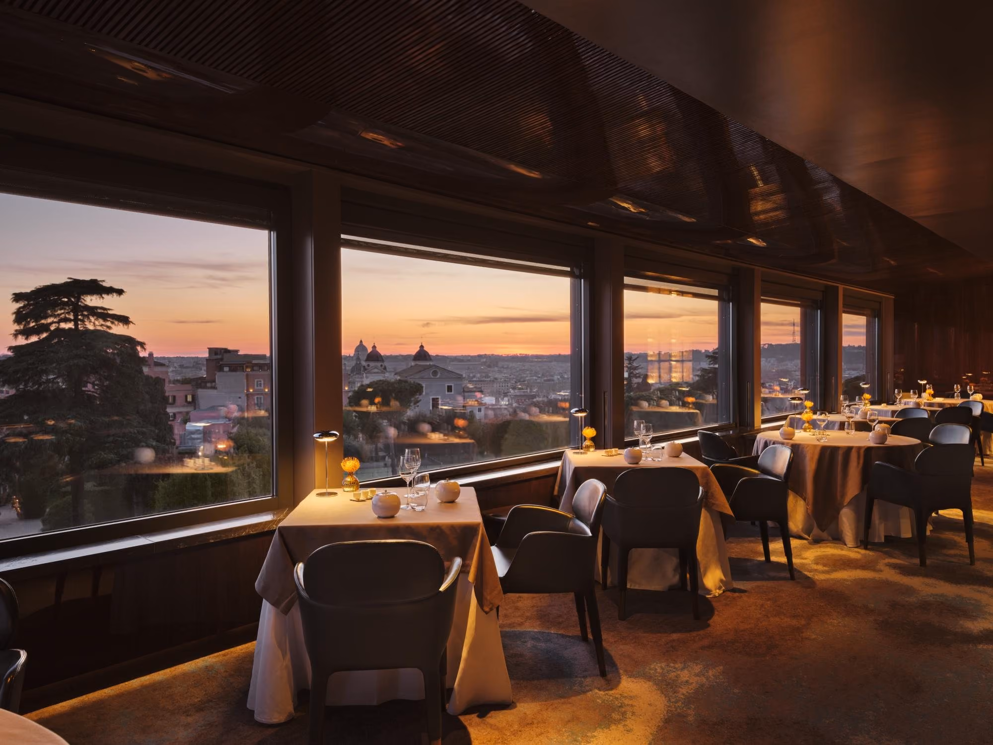 Hotel Eden, La Terrazza at sunset over Rome
