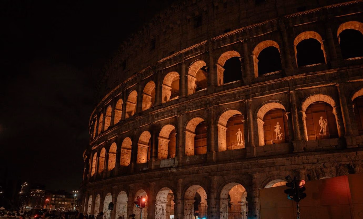 The Colosseum lit up at night