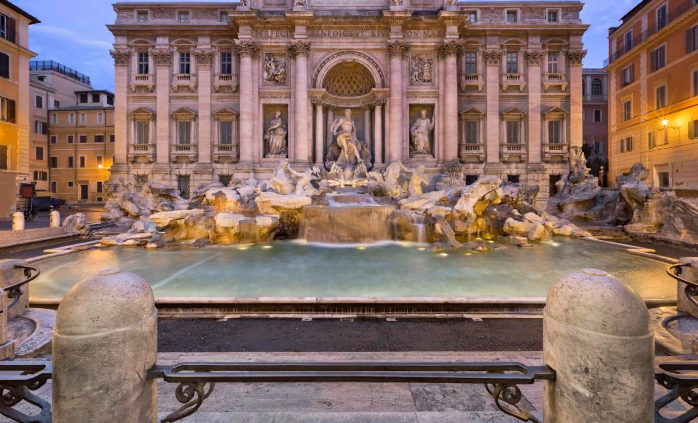 The Trevi Fountain at first light, the square empty