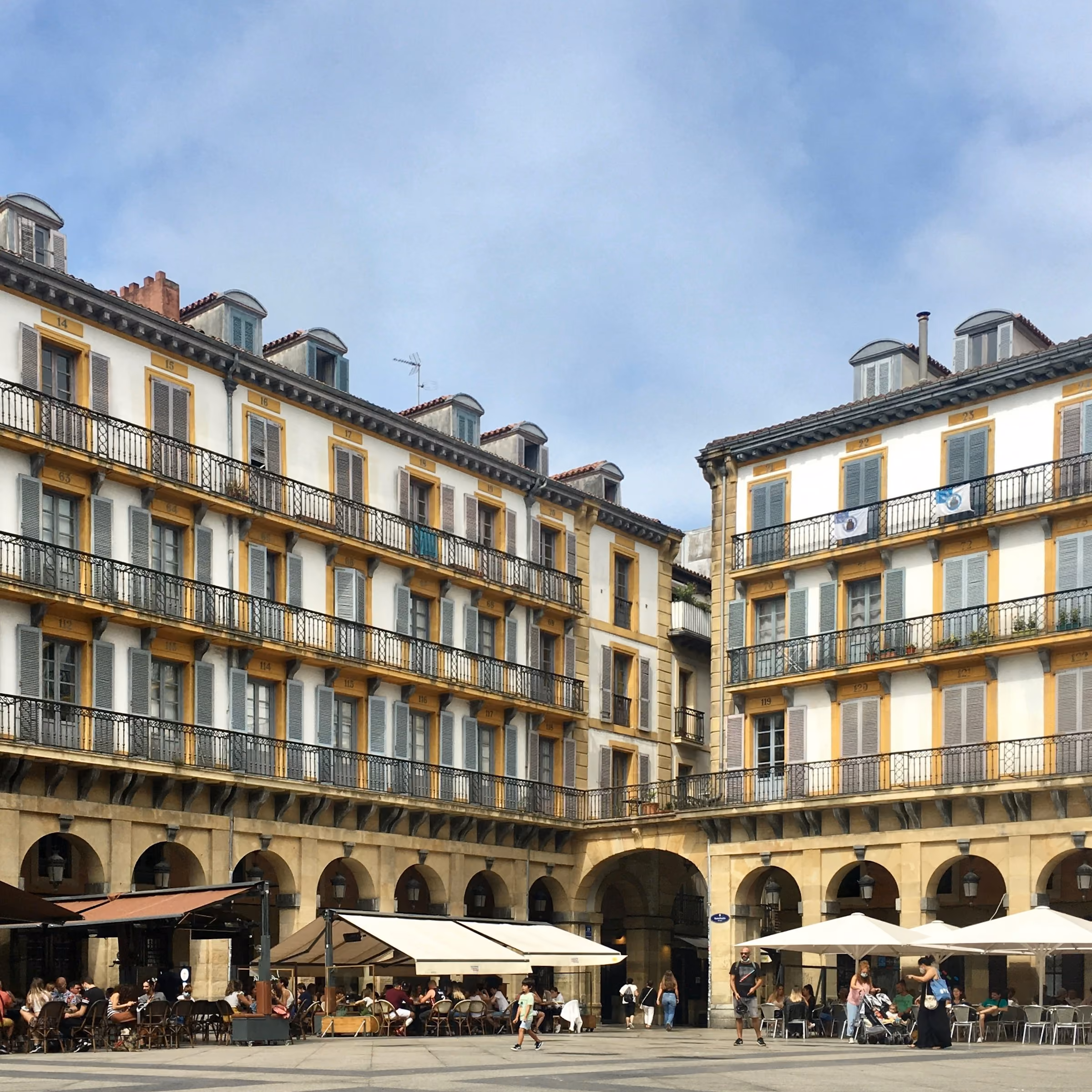 Plaza de la Constitución in San Sebastián's old town, with its numbered balconies