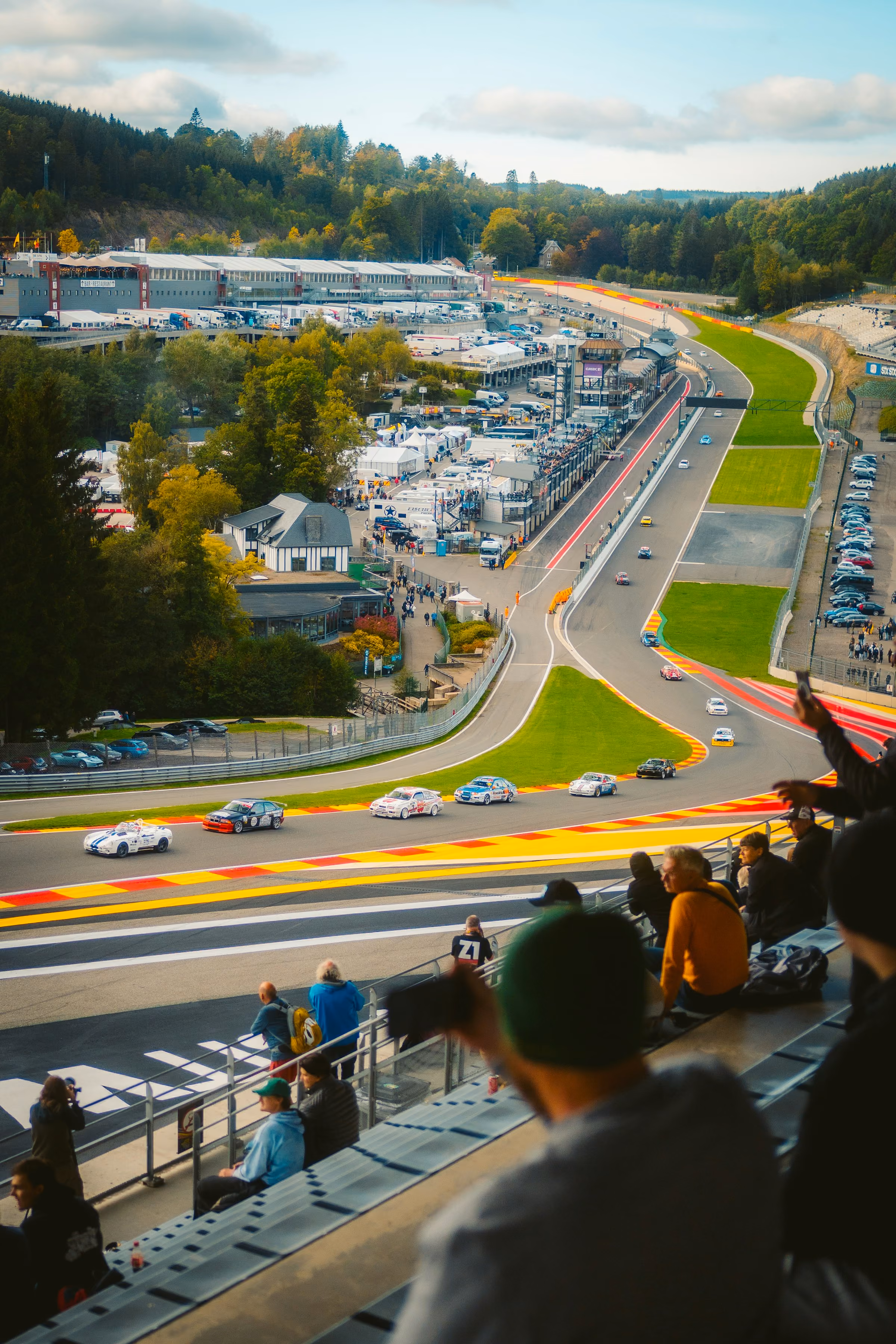 Spa-Francorchamps from above, the circuit winding through the Ardennes forest