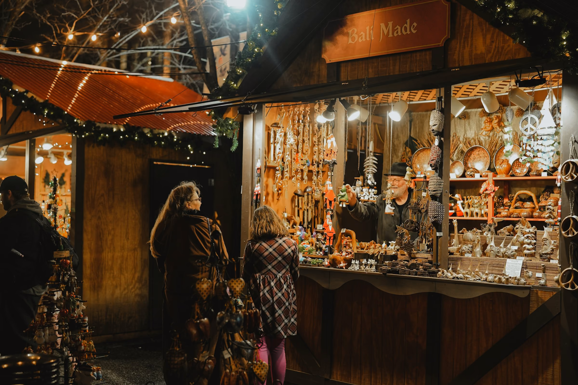 Wooden crafts on sale at a Christmas market